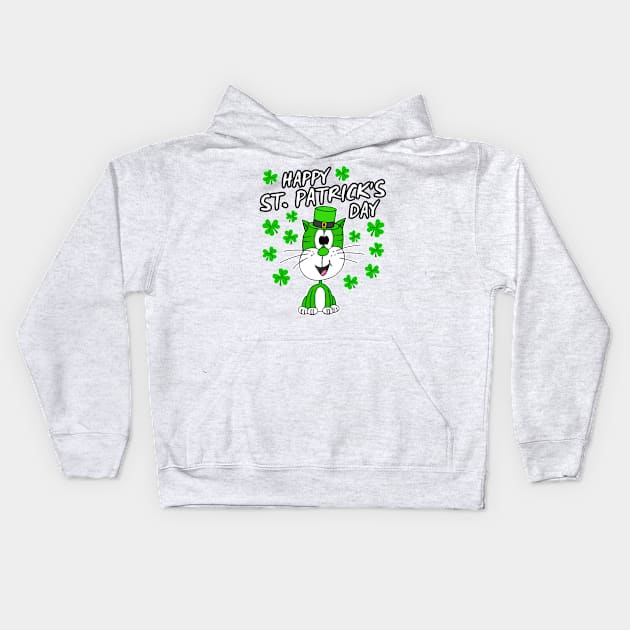 Happy St. Patrick's Day 2022 Cat Leprechaun Funny Kids Hoodie by doodlerob